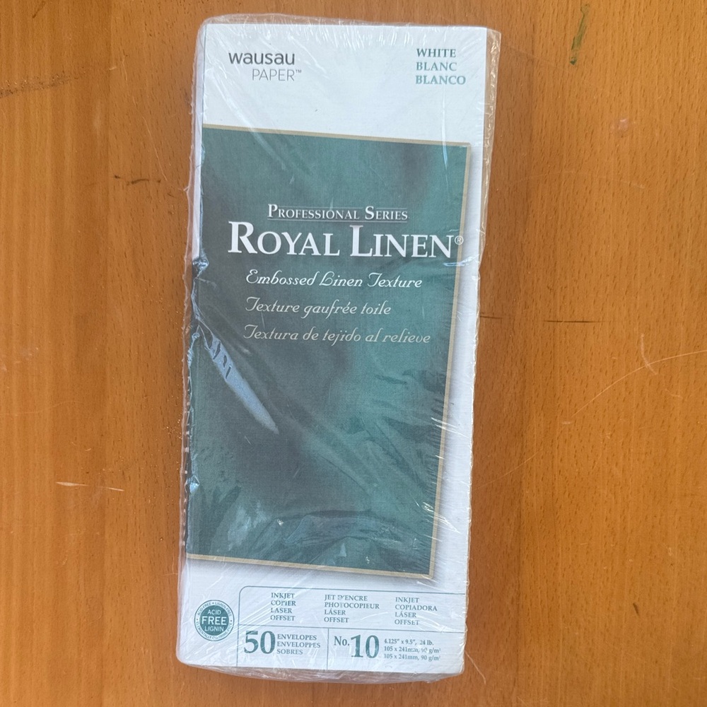 50 Wausau Paper Royal Linen White Envelopes